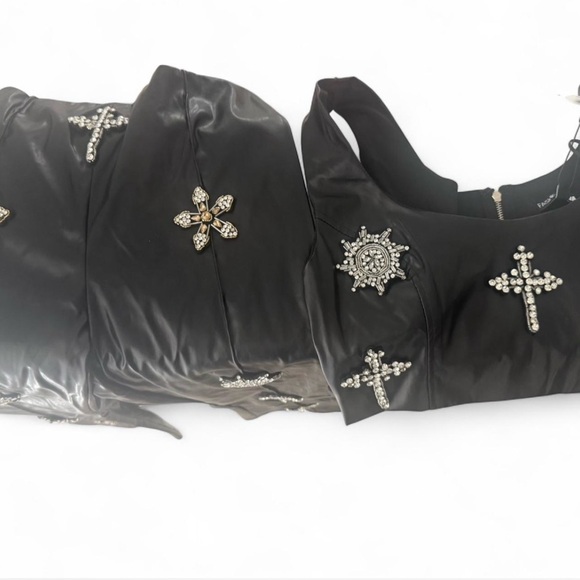 Fashion Nova Black Faux Leather Embellished Flare Pants - Picture 4 of 5